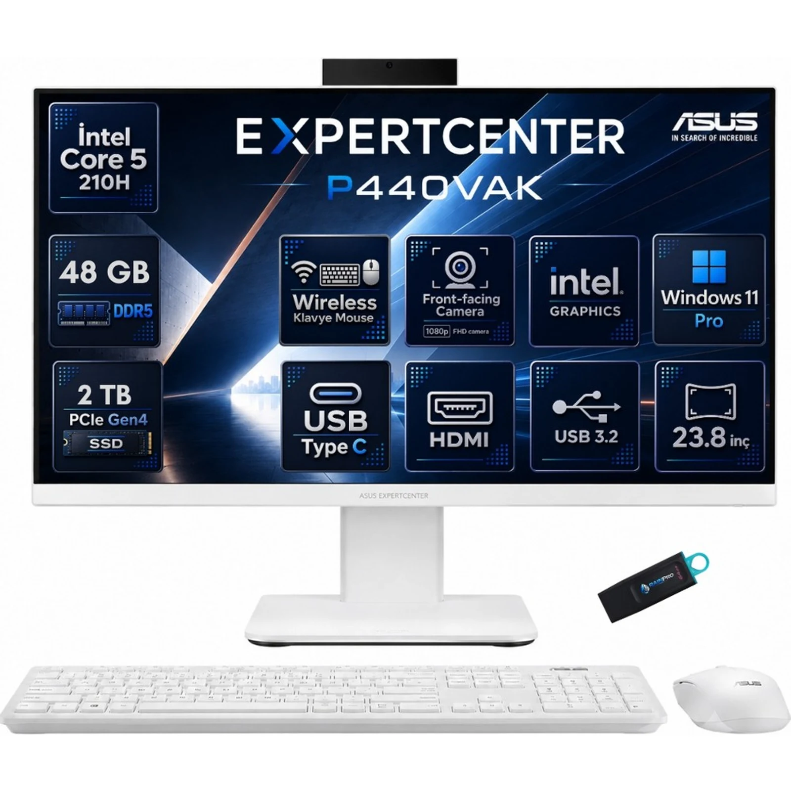 ASUS P440VAT-C516512W0D Core 5-210H 16GB 512GB 23.8" DOS / Beyaz