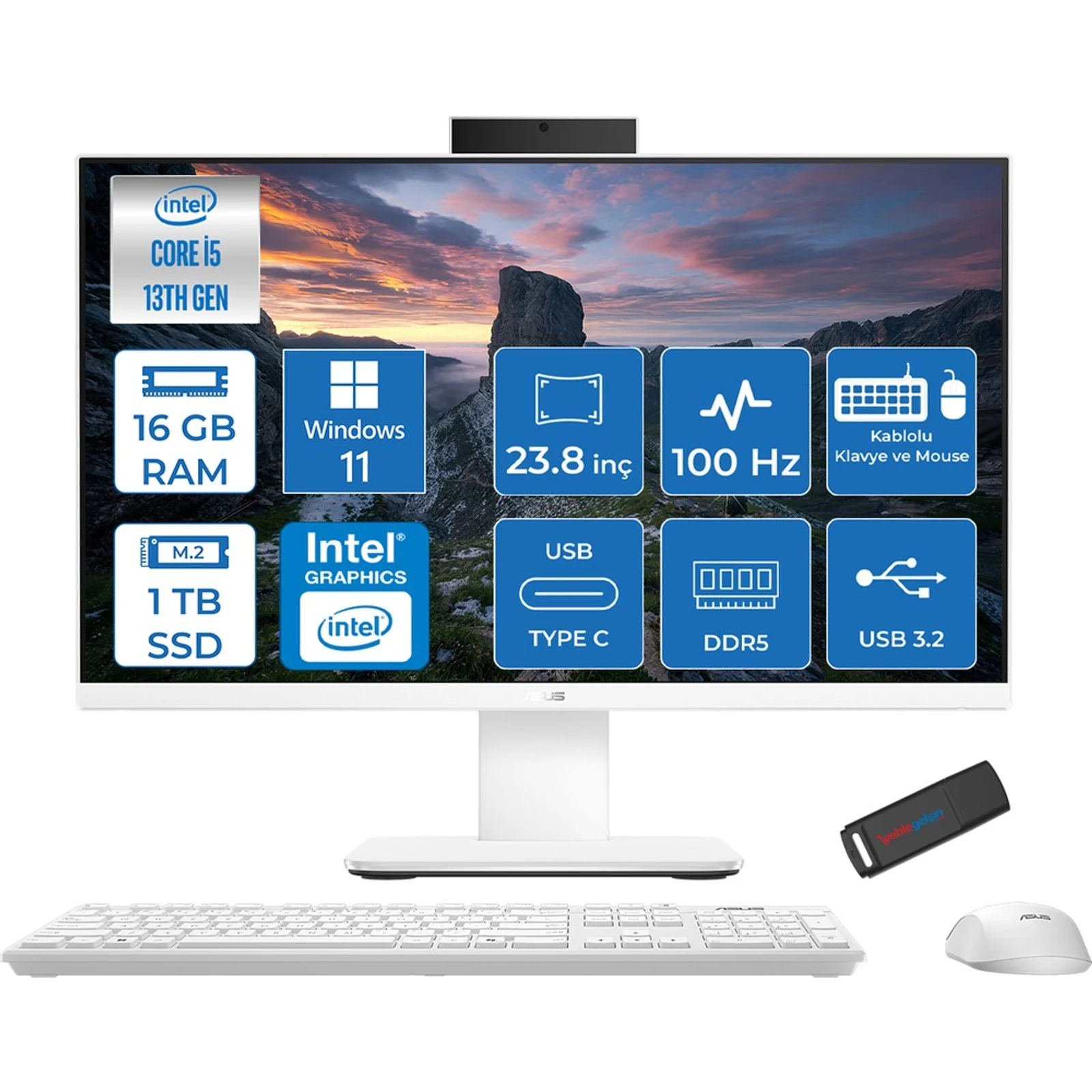 ASUS V440VAK-C716512W0D Core 7-240H 16GB 512GB 23.8" DOS / Beyaz