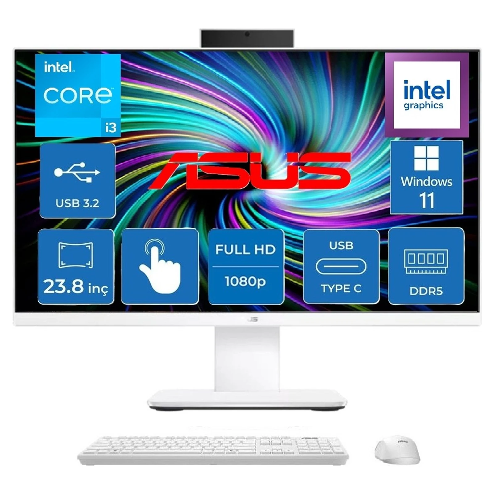 ASUS V440VAT-C38256W0D Core 3-100U 8GB 256GB 23.8" DOS / Beyaz