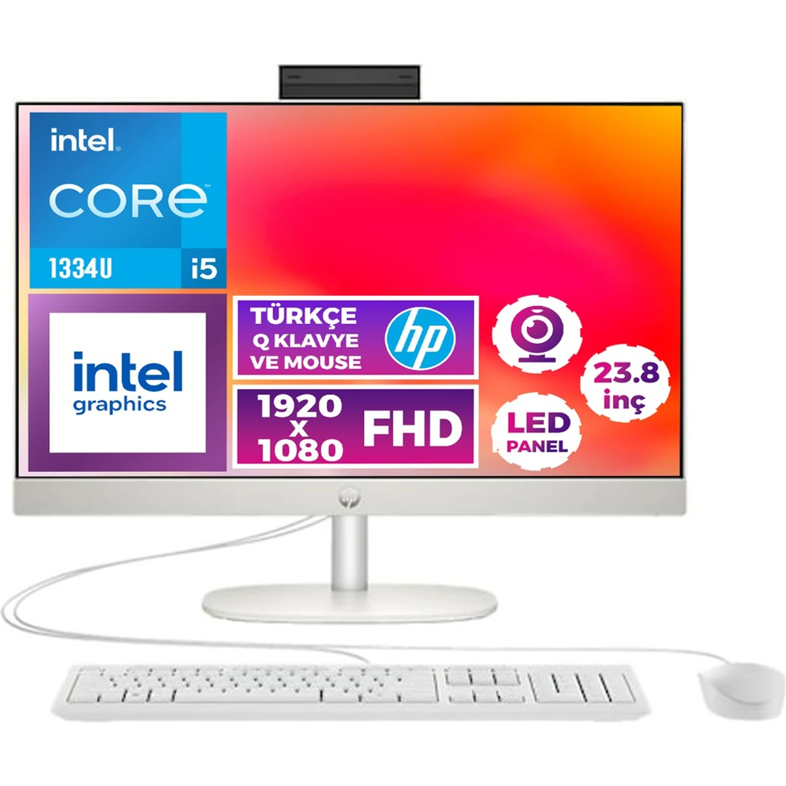 HP ProOne 240 G10 B6JC3ES i5-1334U 8GB 512GB 23.8" DOS - Beyaz