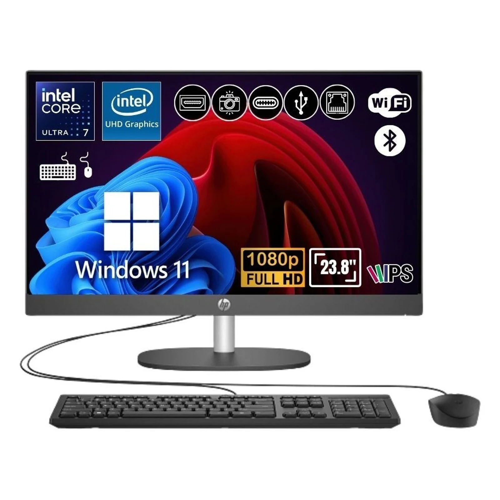 HP ProOne 240 G10 D36C6ET Ultra 7-155U 16GB 512GB 23.8" DOS -Siyah