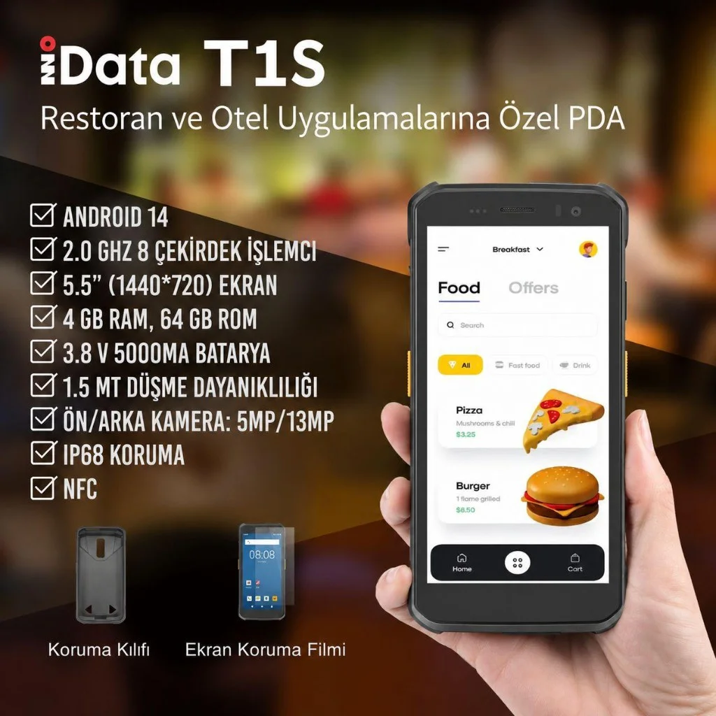 iData T1S El Terminali (Koruma Kılıfı + Ekran Filmi)